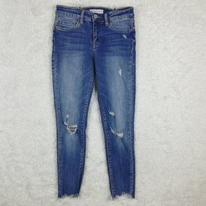 Flying Monkey Womens Jeans Skinny Blue Denim Ripped Raw Hem‎ Light Wash 25